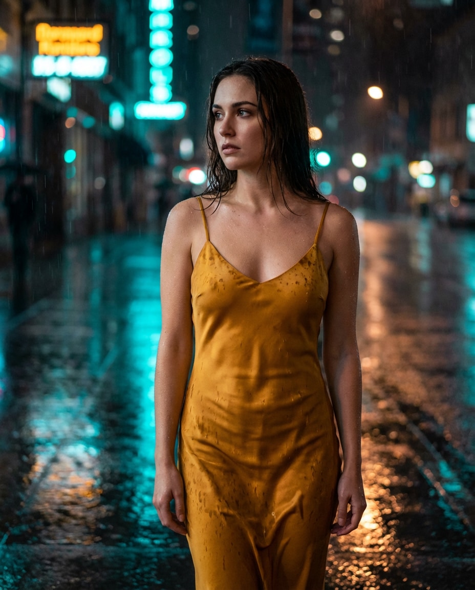 rainy neon night photo