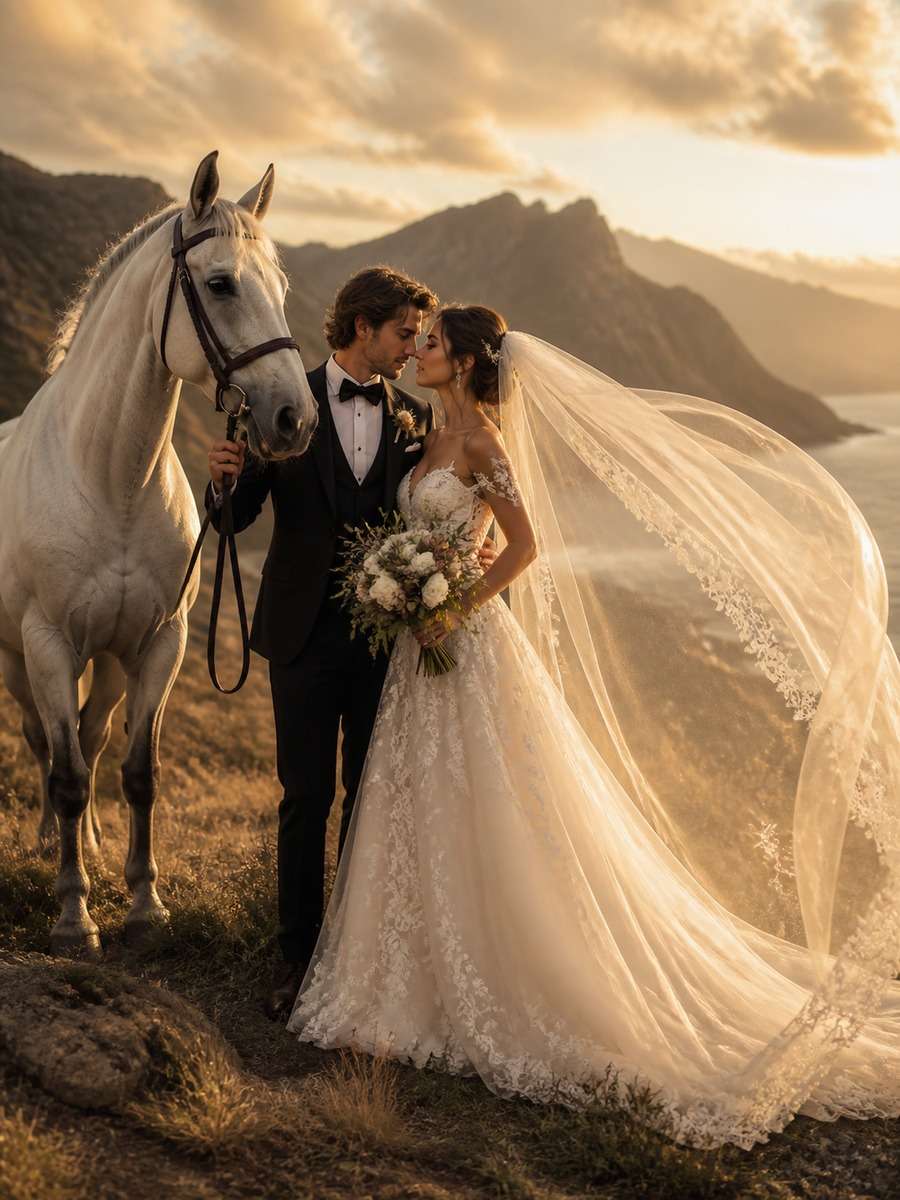 Cinematic Veil Movement Wedding photo