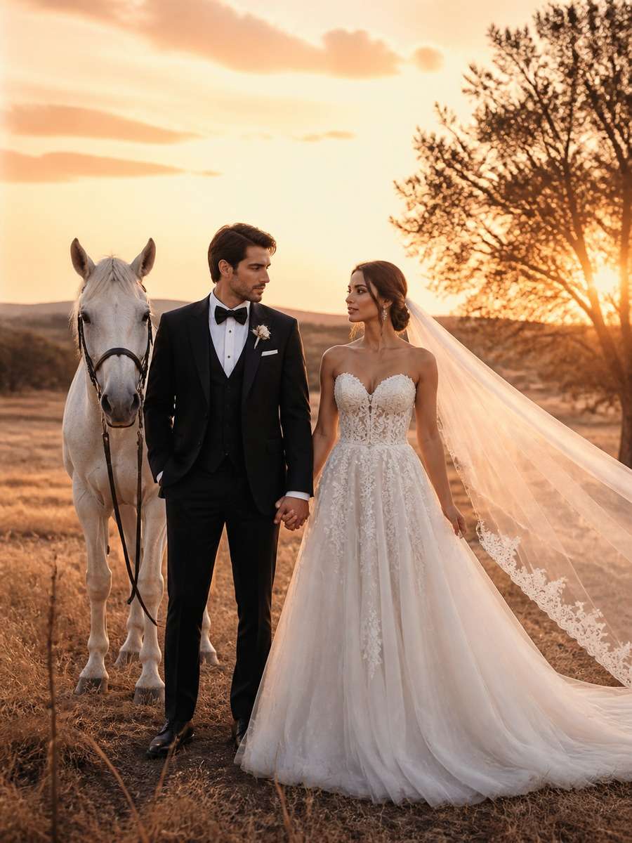 Golden Sunset Wedding Scene photo