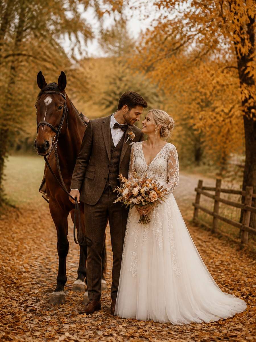 Autumn Wedding With Horse photo