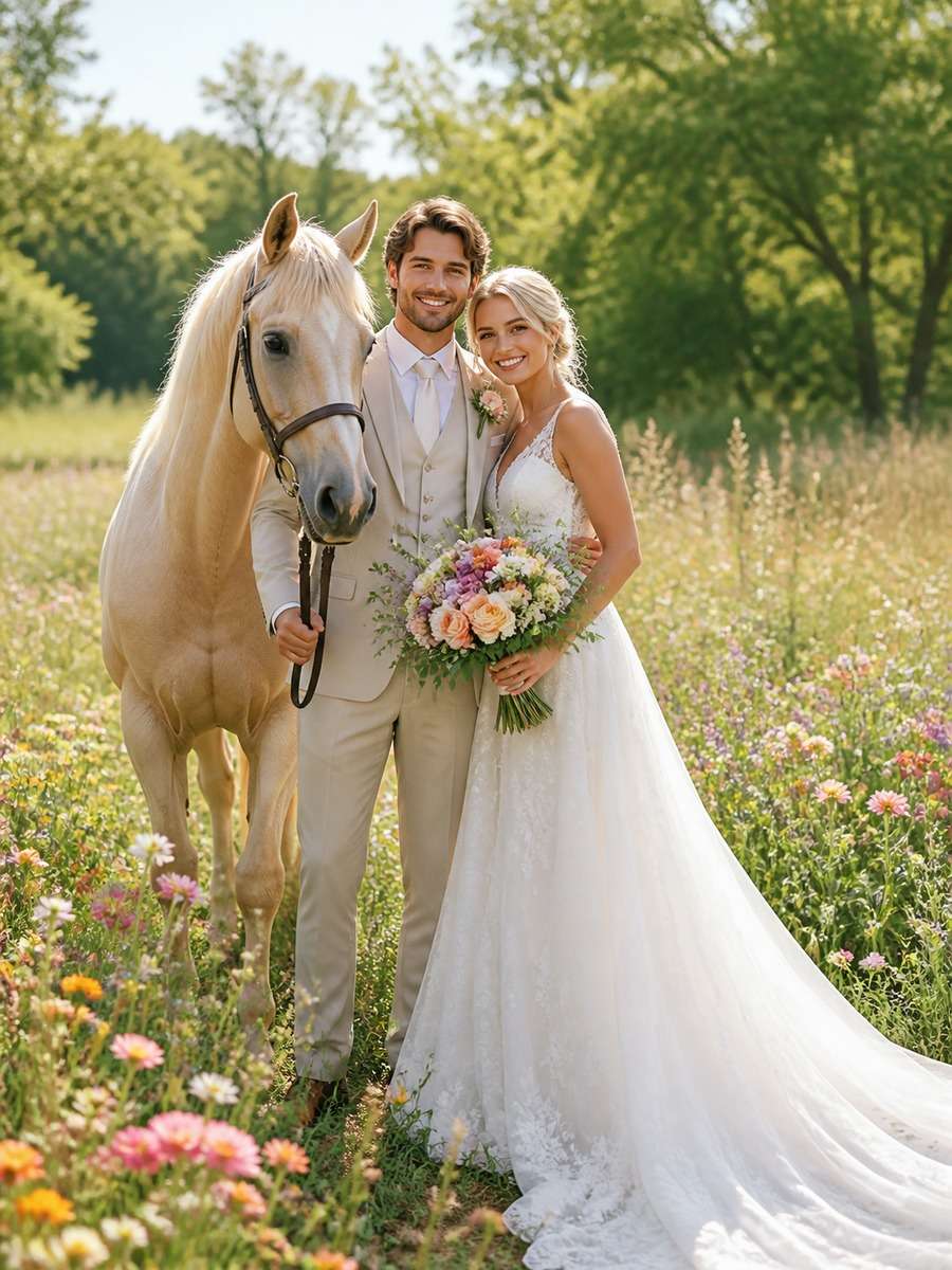 Flower Meadow Wedding Portrait photo