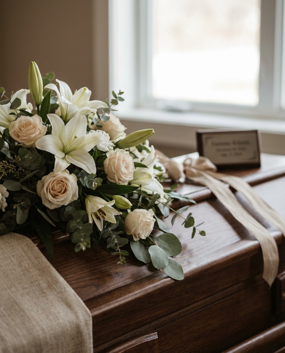 flowers on casket detail photo