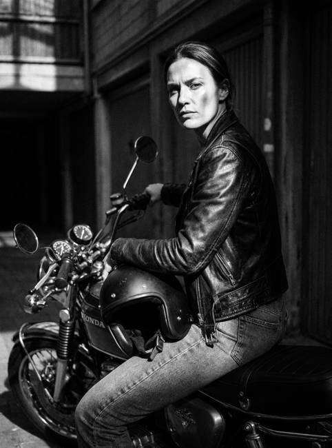 black and white rider photo
