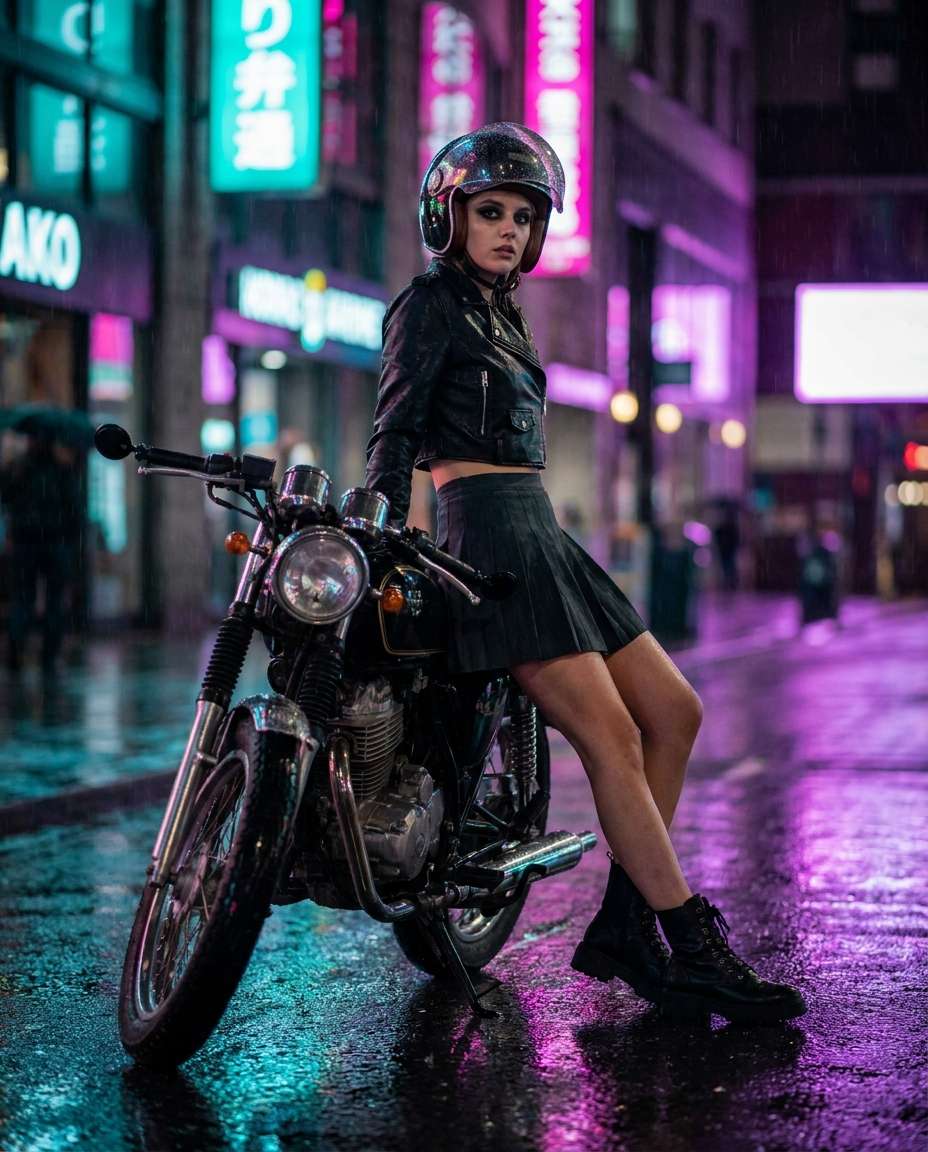 neon night biker chic photo