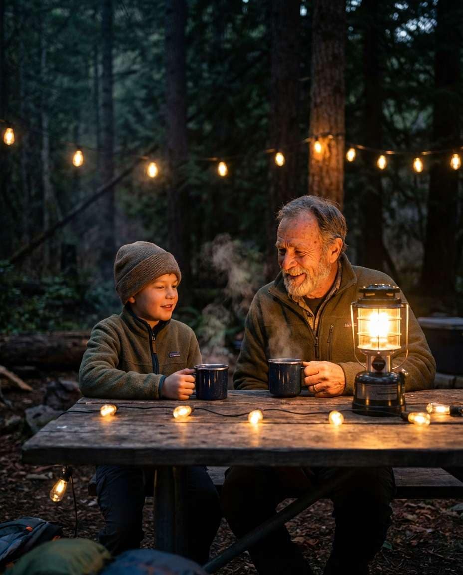 camping lantern glow photo