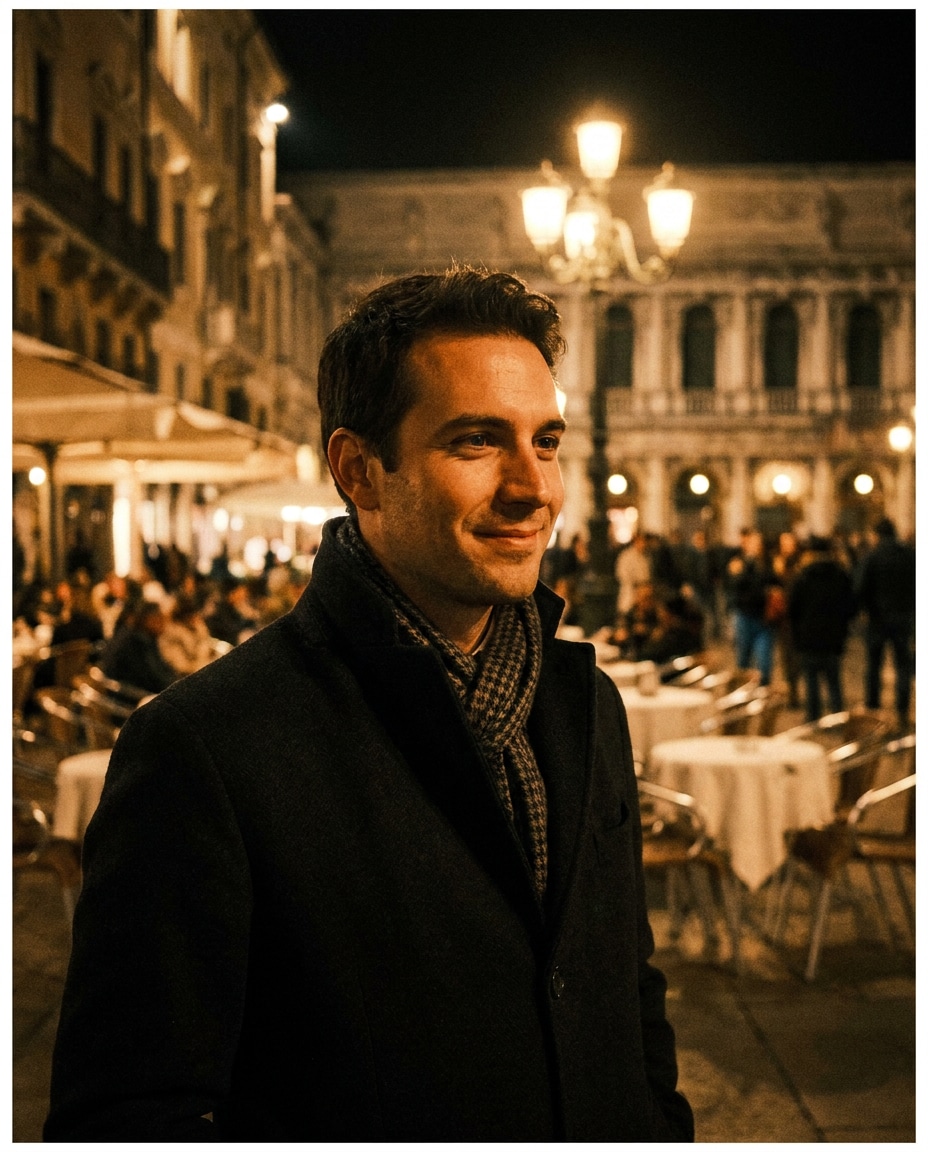 piazza night portrait photo