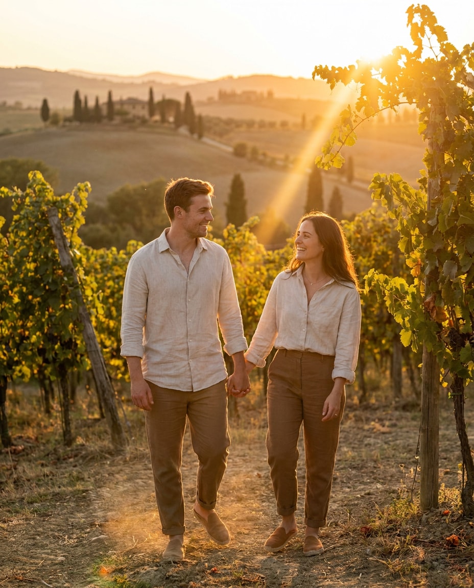 tuscany vineyard sunset photo
