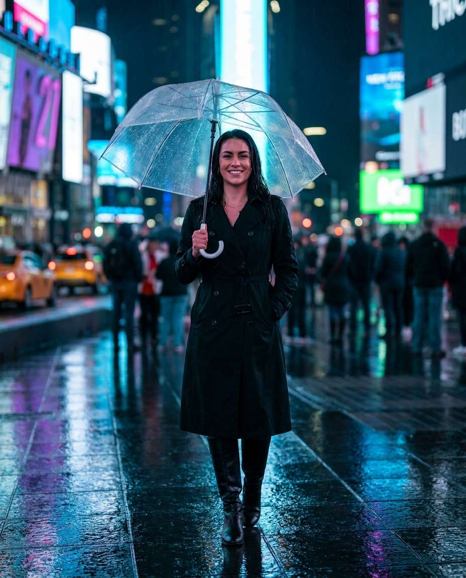 times square neon rain photo