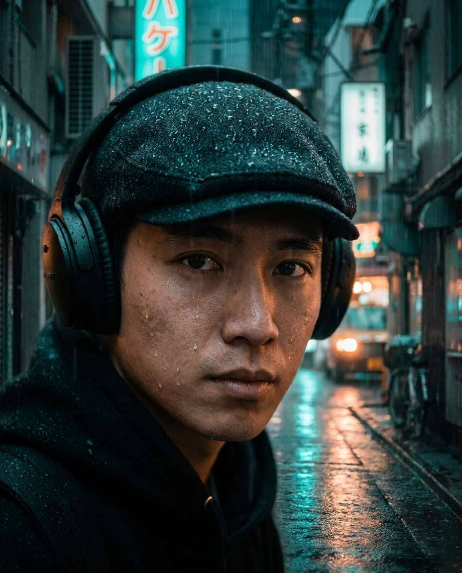 rainy alley cinematic photo