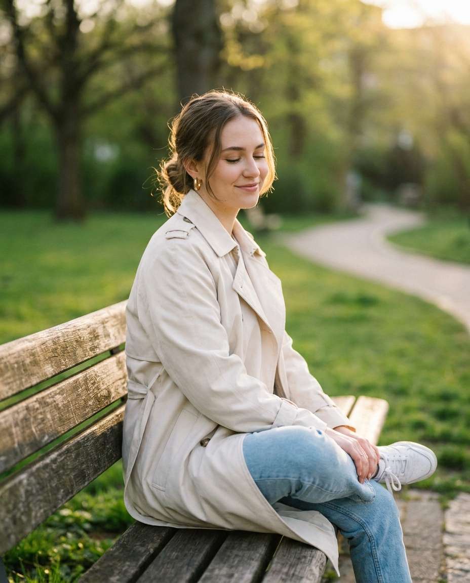 golden hour bench smile photo