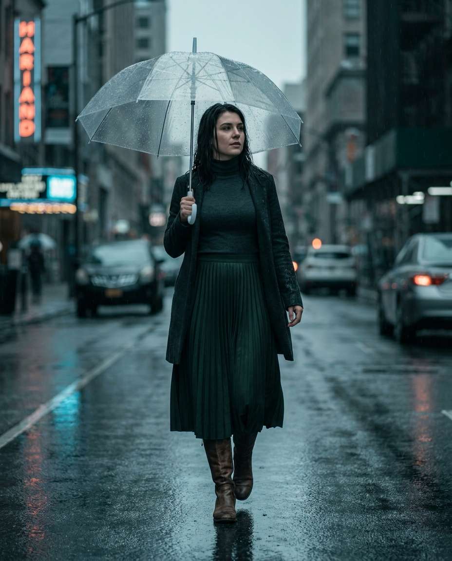 rainy city umbrella photo