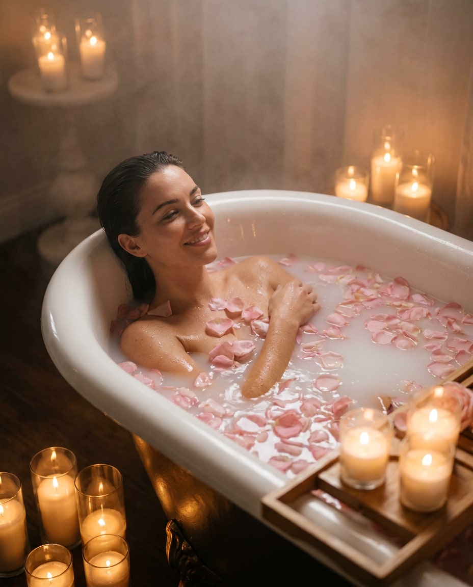 rose petal bath scene photo