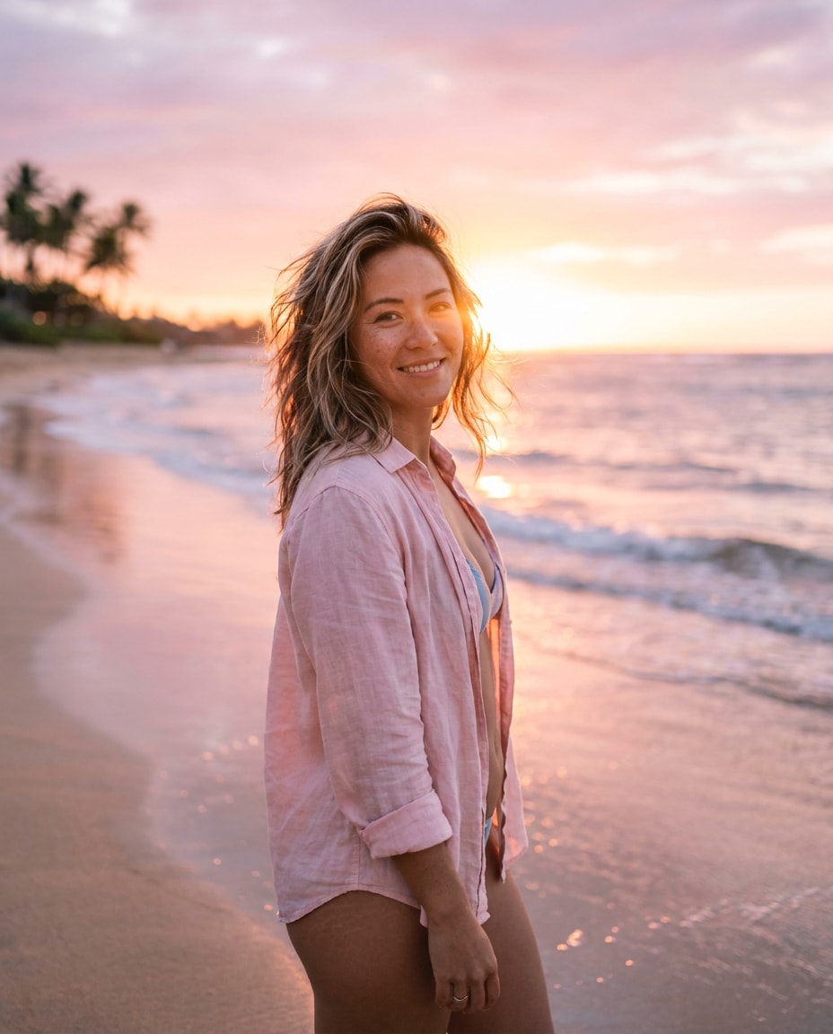 sunset beach glow photo