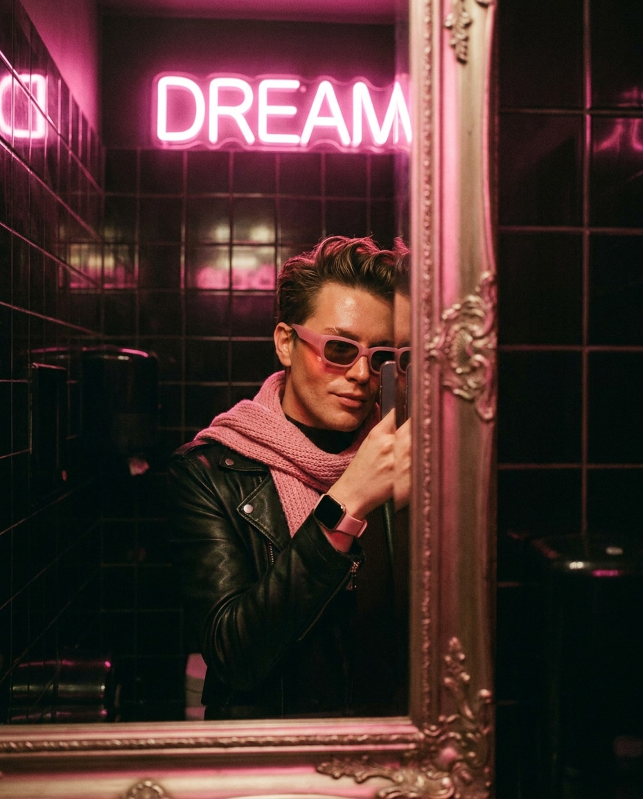 neon bathroom mirror photo