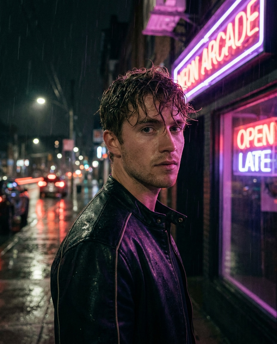 neon night portrait photo