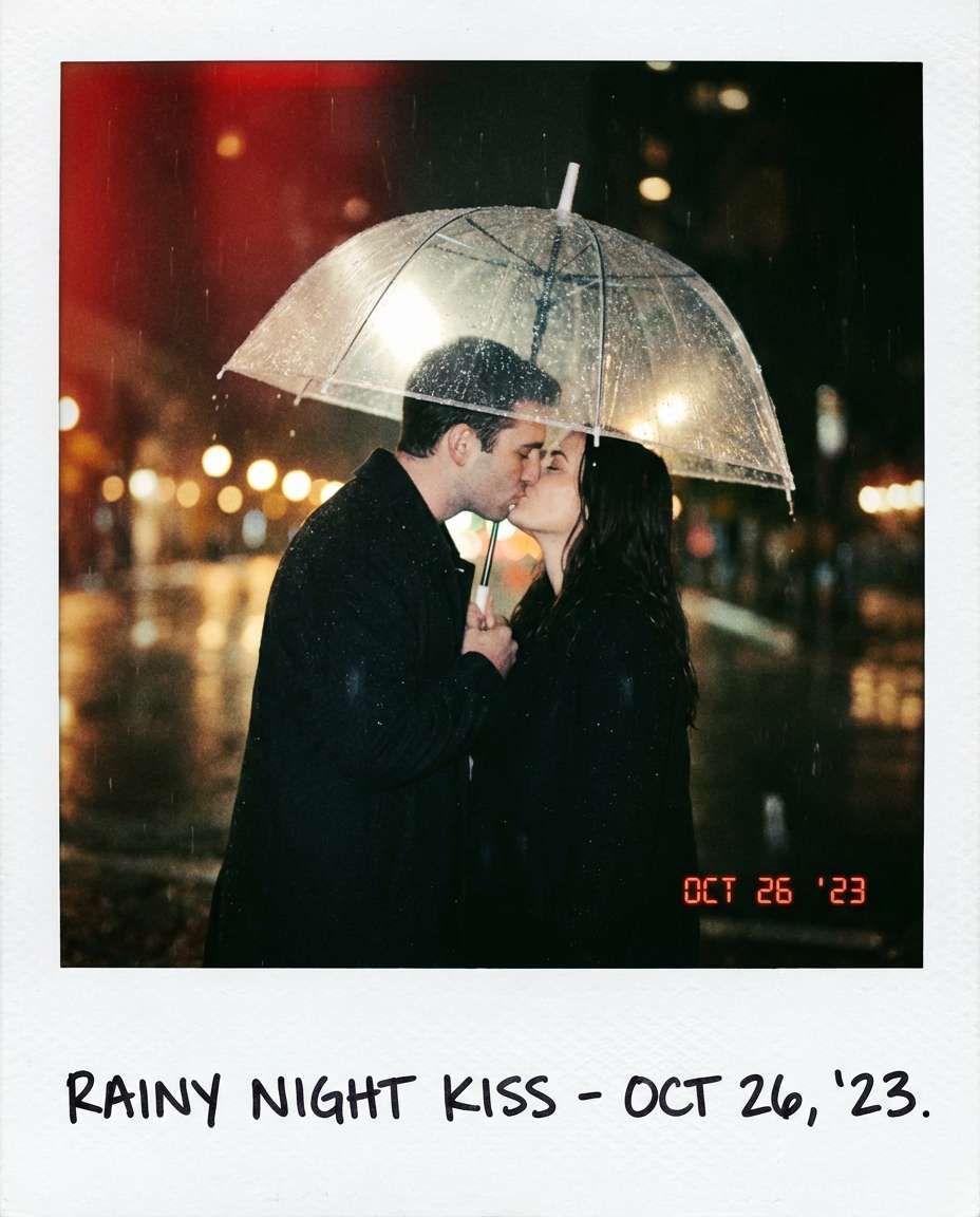 rainy umbrella kiss photo