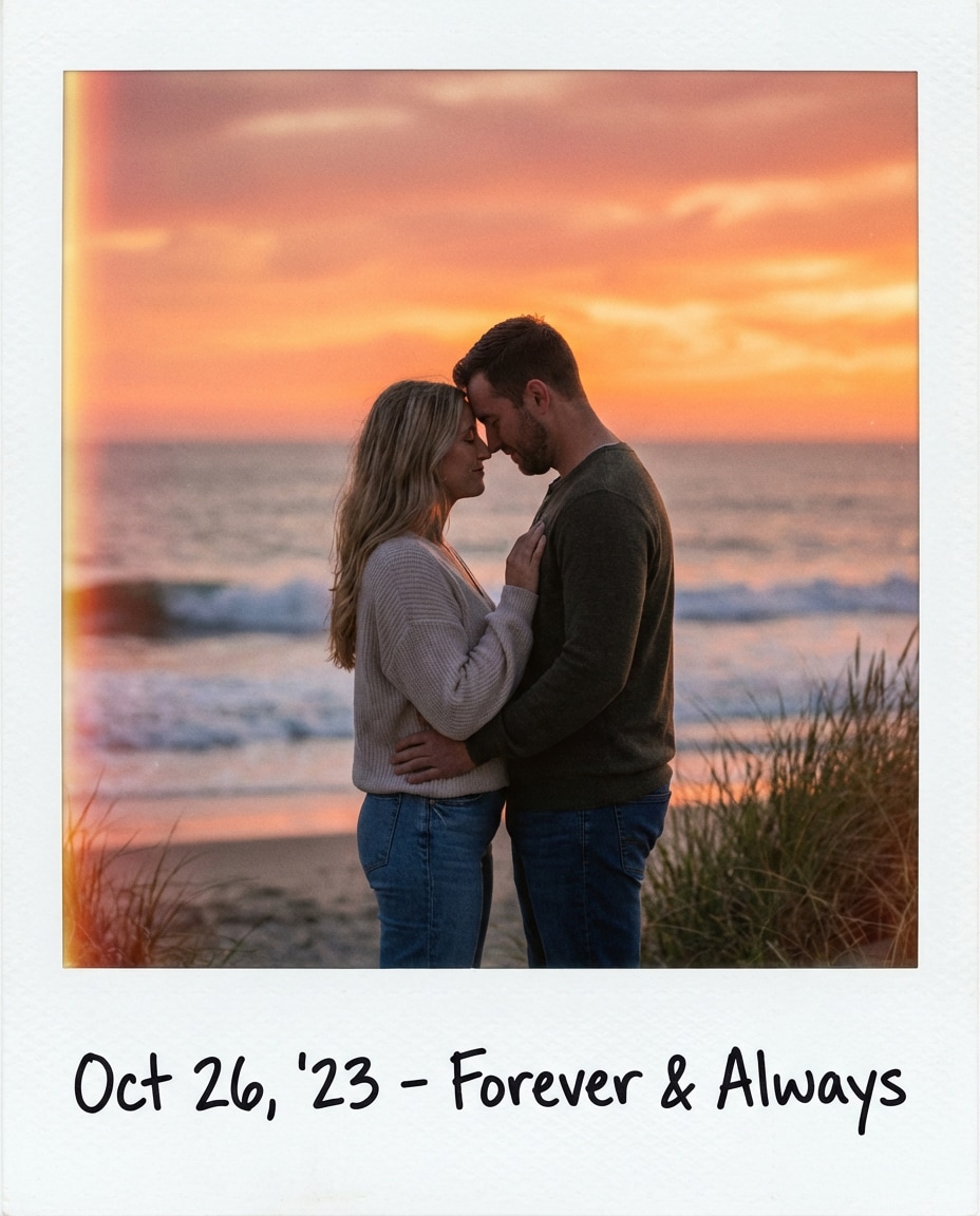 sunset beach hug photo