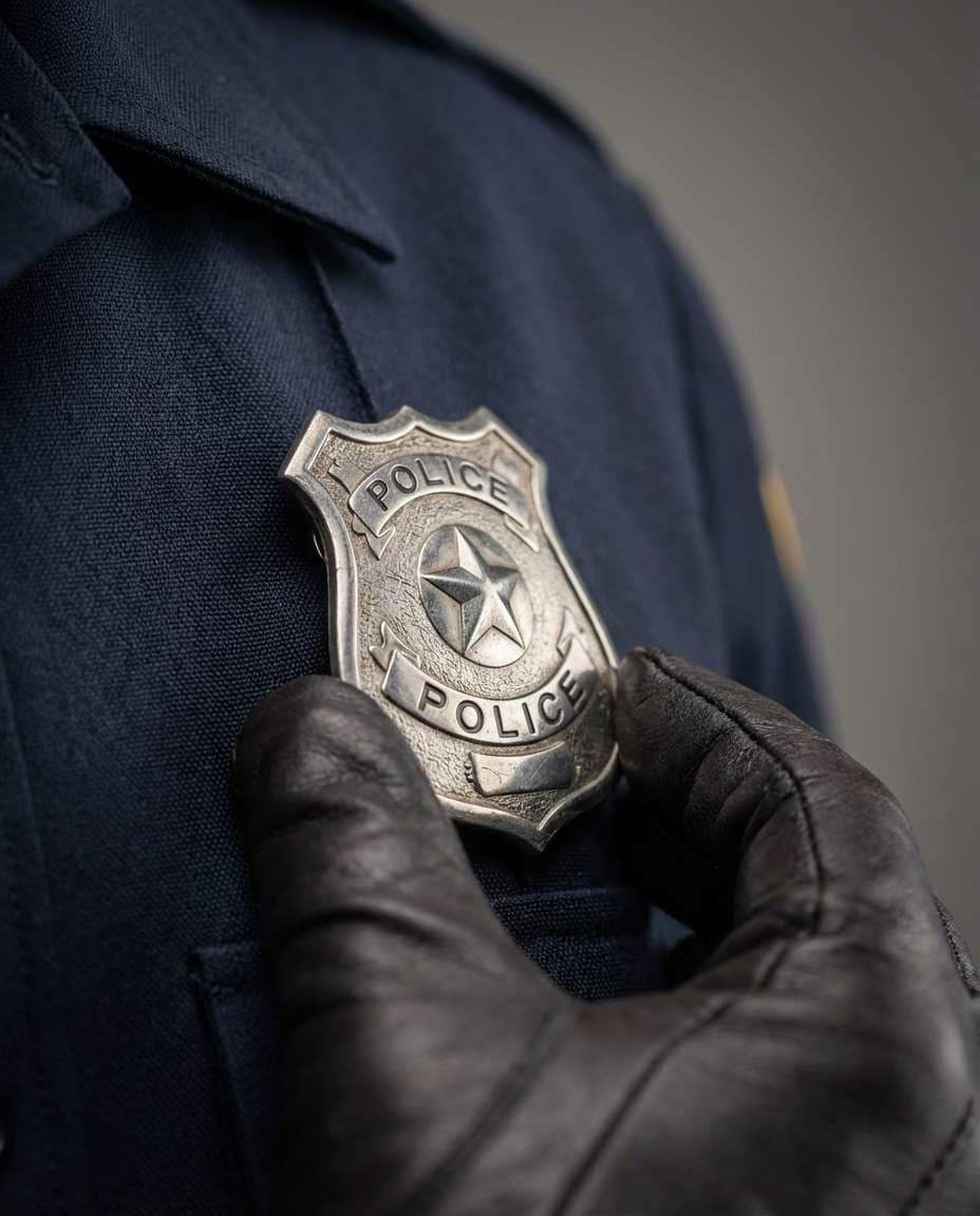 badge and glove macro photo