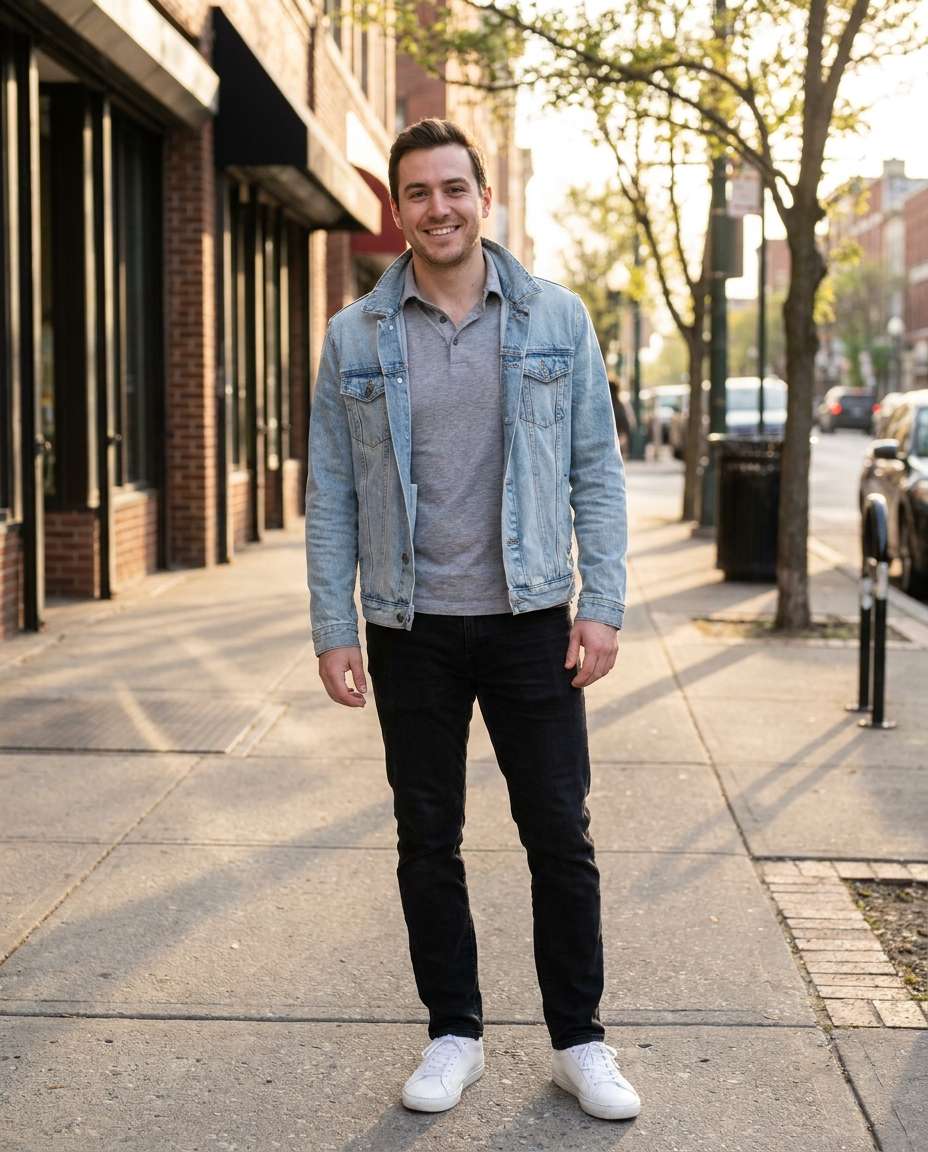 under denim jacket layer photo