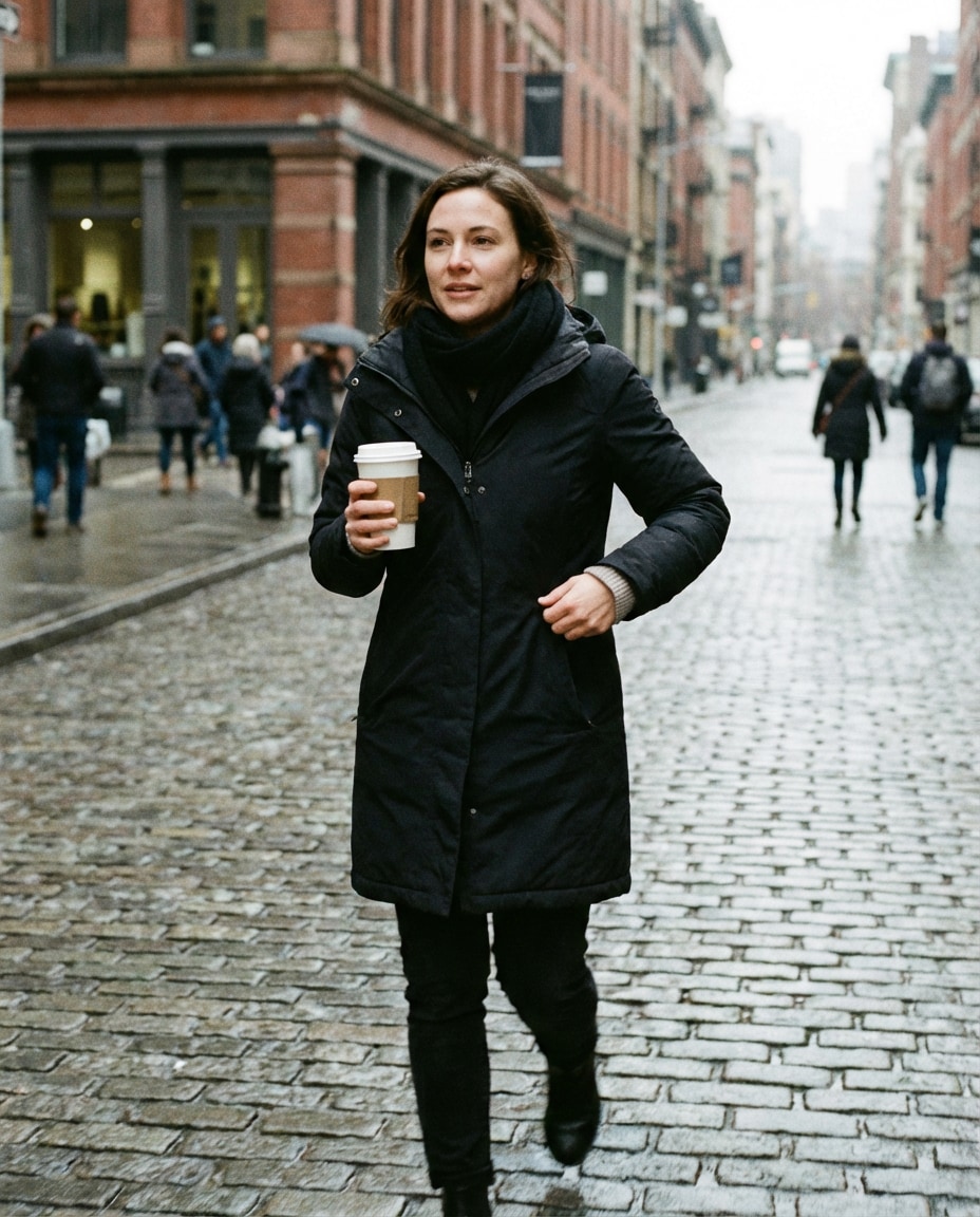 holding coffee walk photo