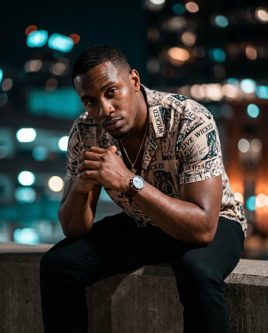 cinematic sit on ledge photo