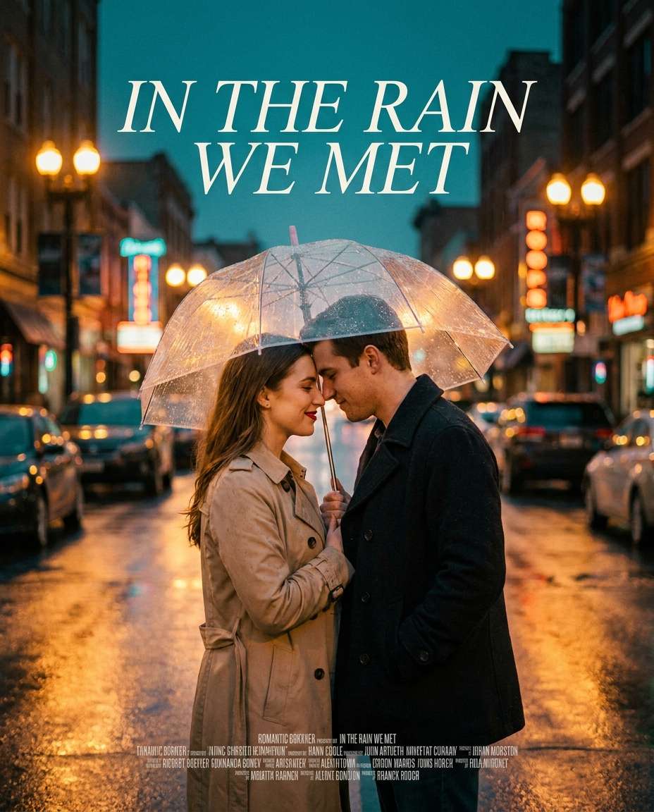 rainy street kiss photo