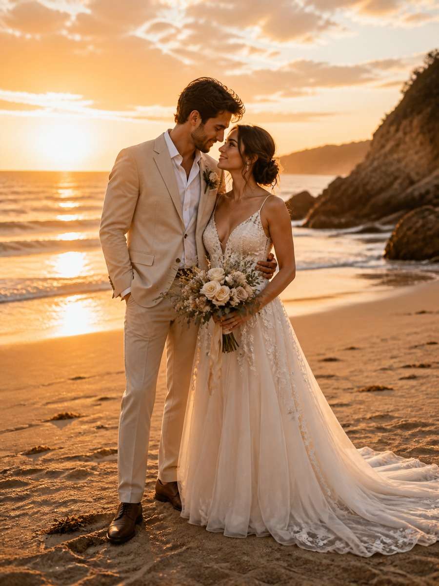 Golden Sunset Beach Wedding photo
