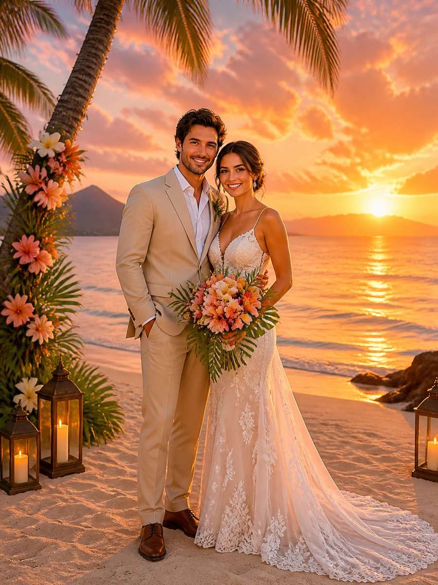 Tropical Sunset with Palm Trees photo