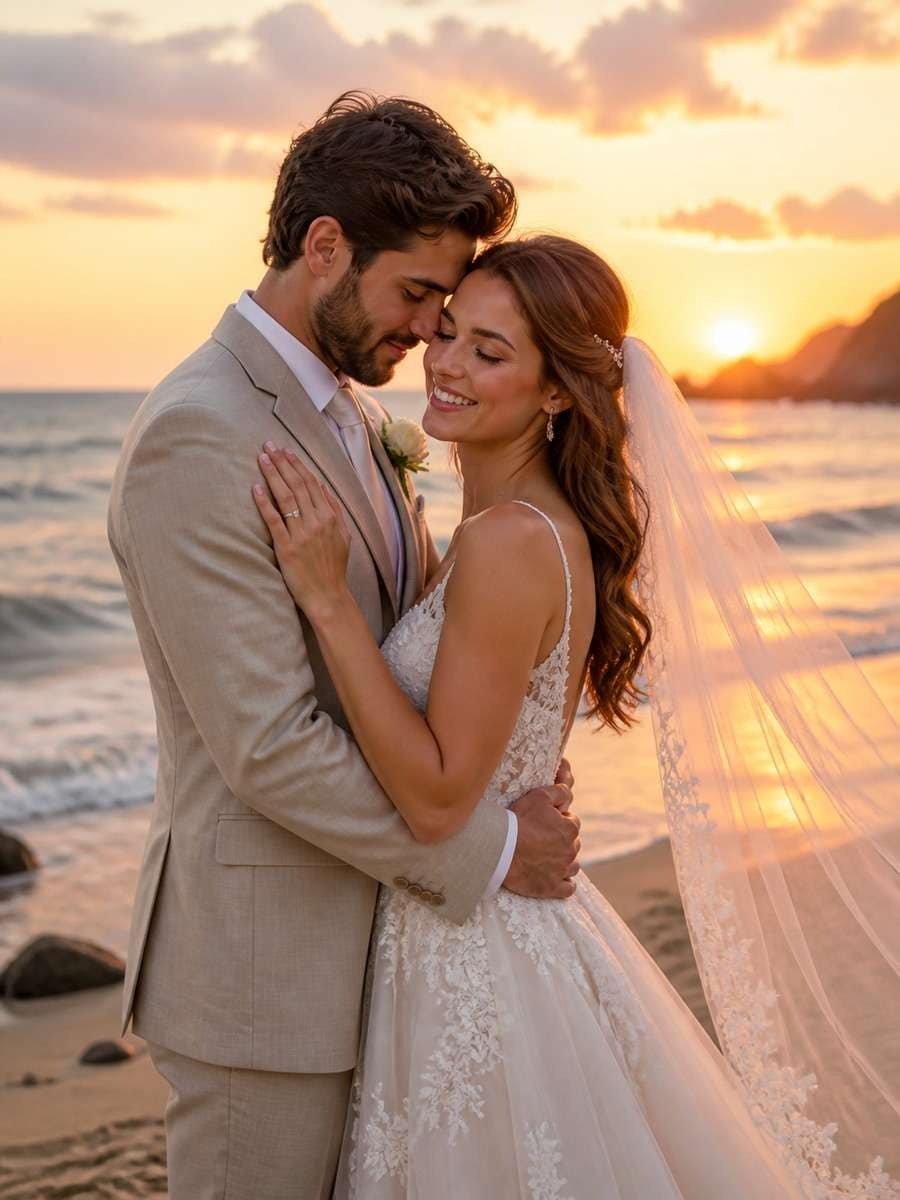 Romantic Embrace by the Waves photo