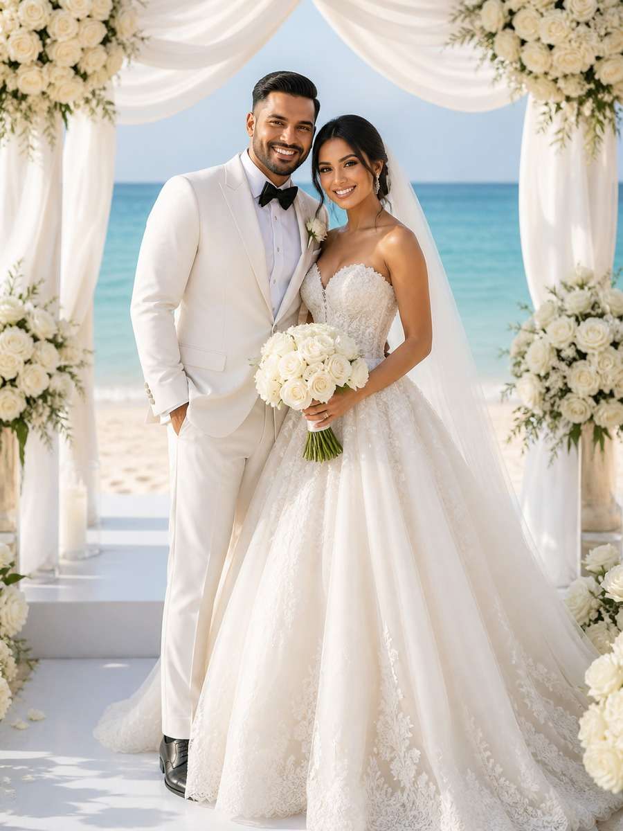 Luxury White Rose Beach Setup photo