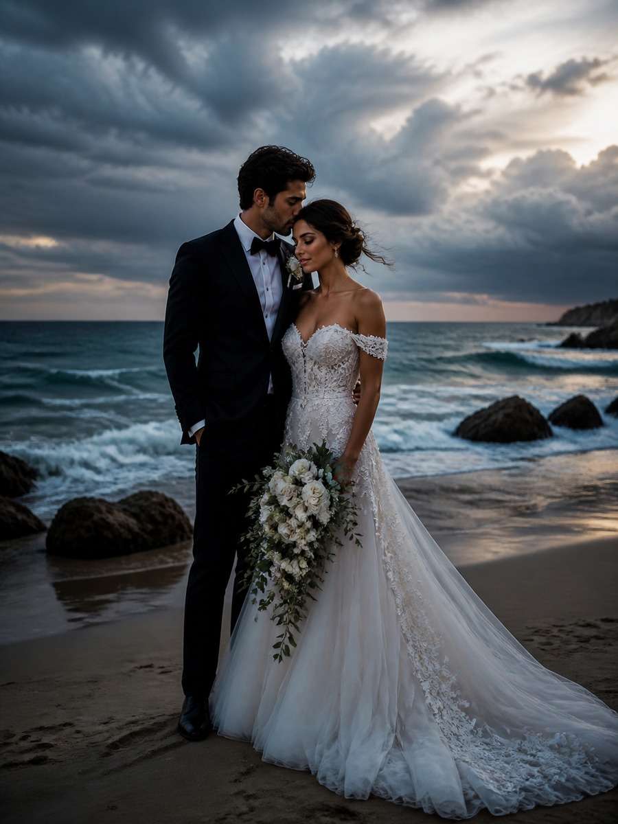 Moody Cinematic Ocean Wedding photo