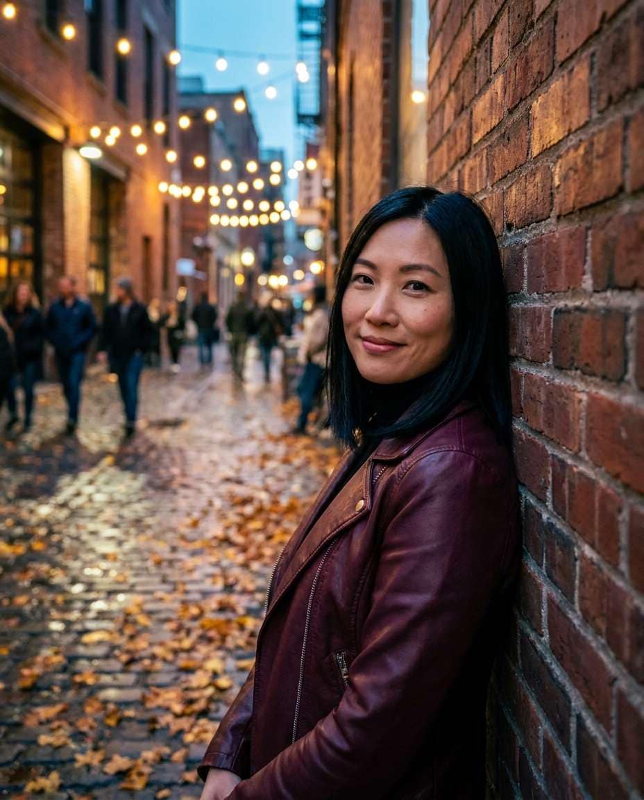 city alley warm lights photo