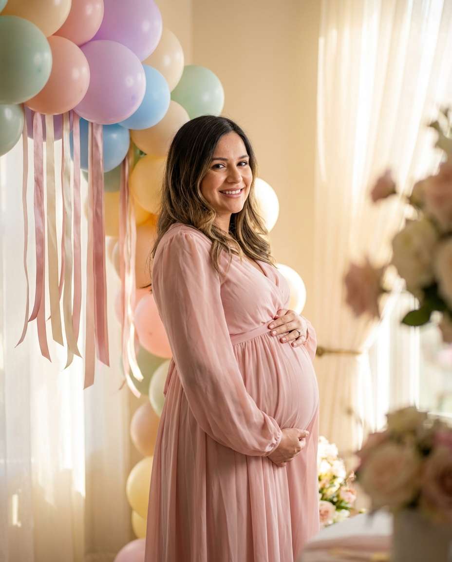 pastel balloon arch portrait photo
