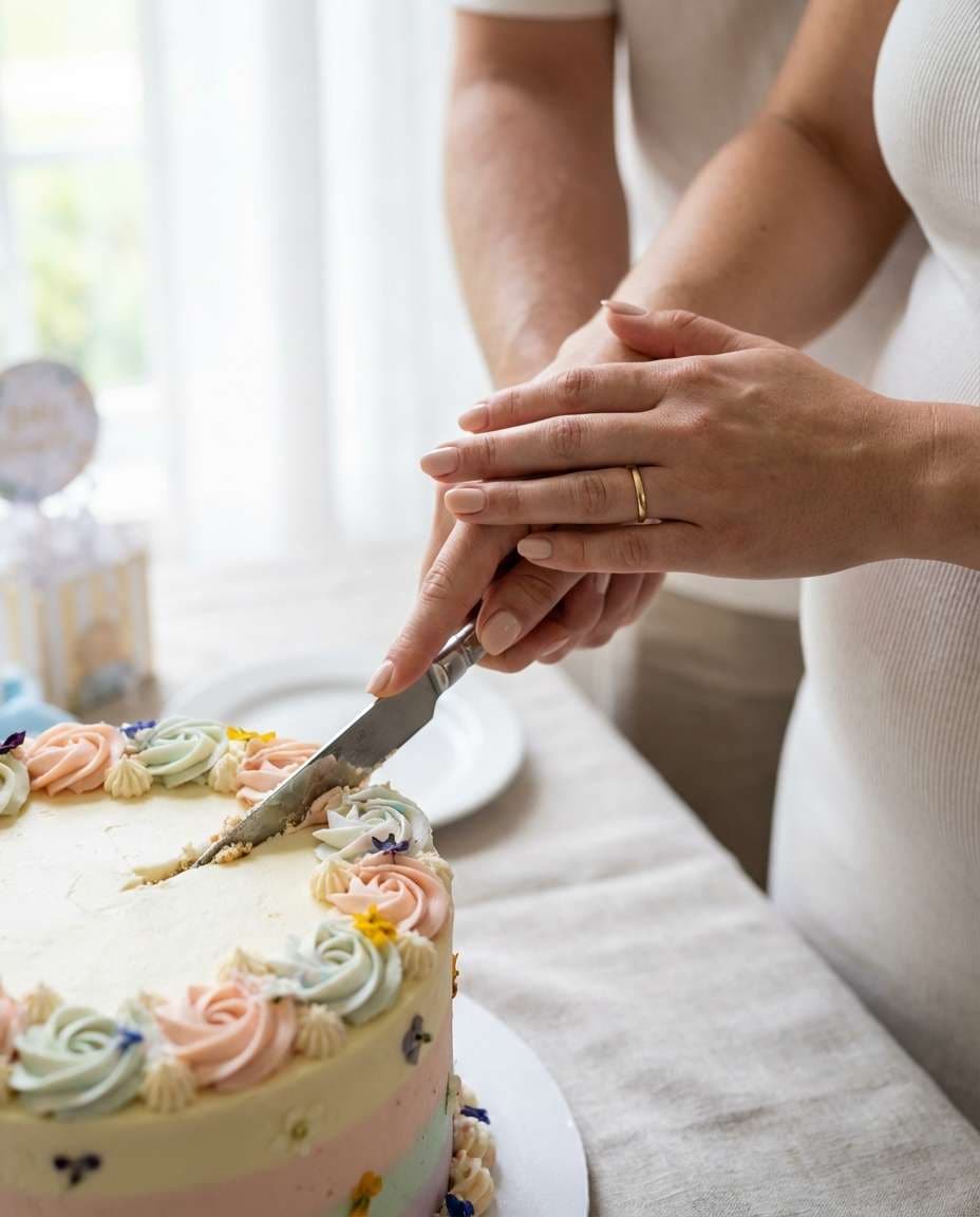 cake cutting closeup photo