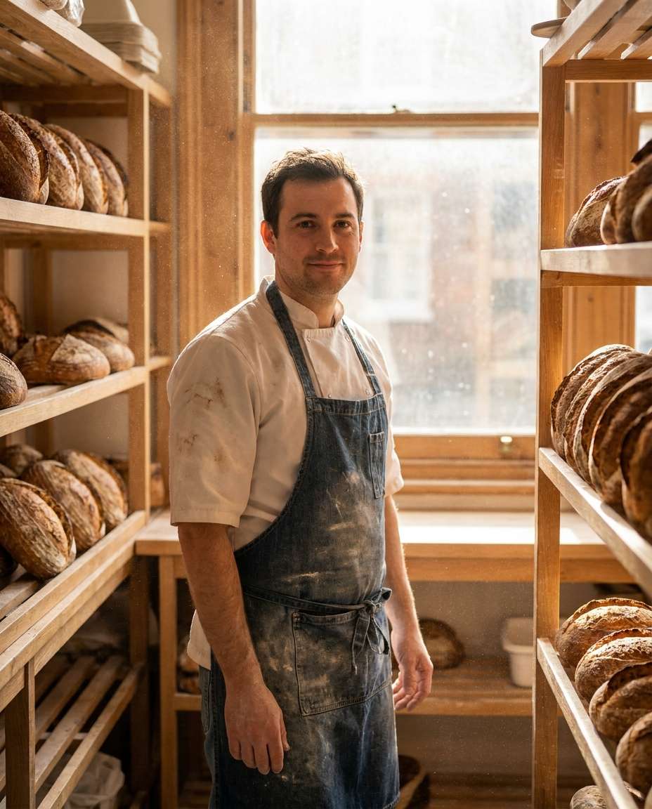 sunlit bakery aisle photo
