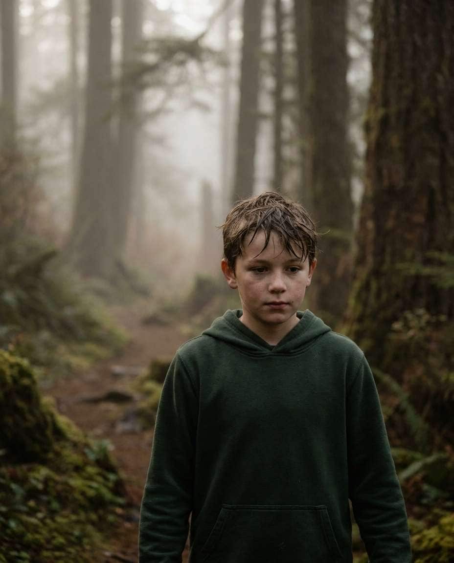 foggy forest path photo
