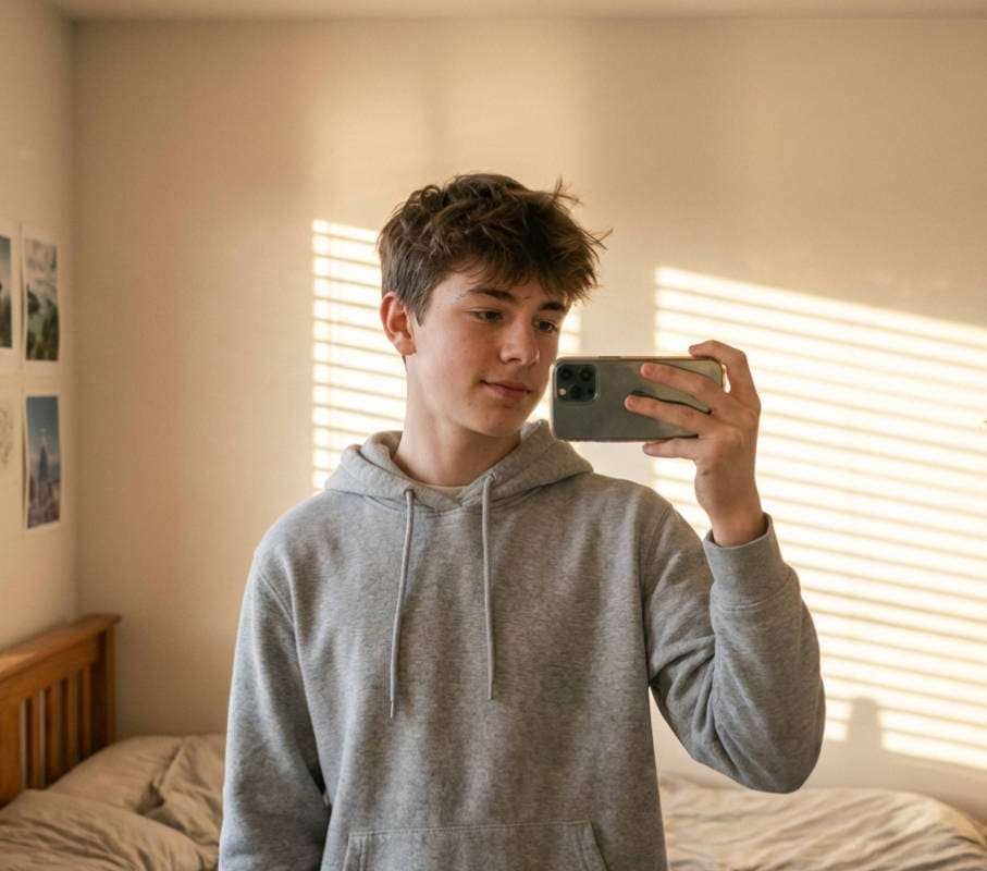 sunlit bedroom mirror photo