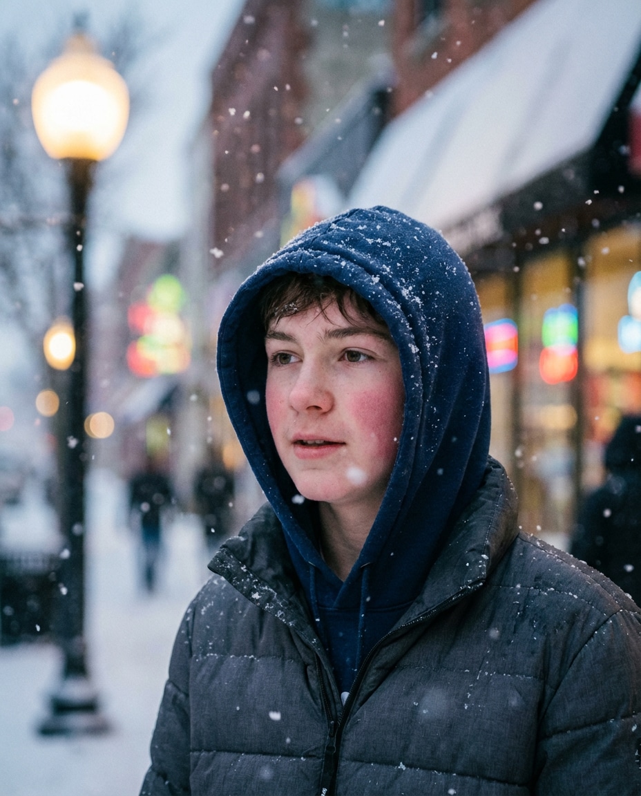 snowfall street portrait photo