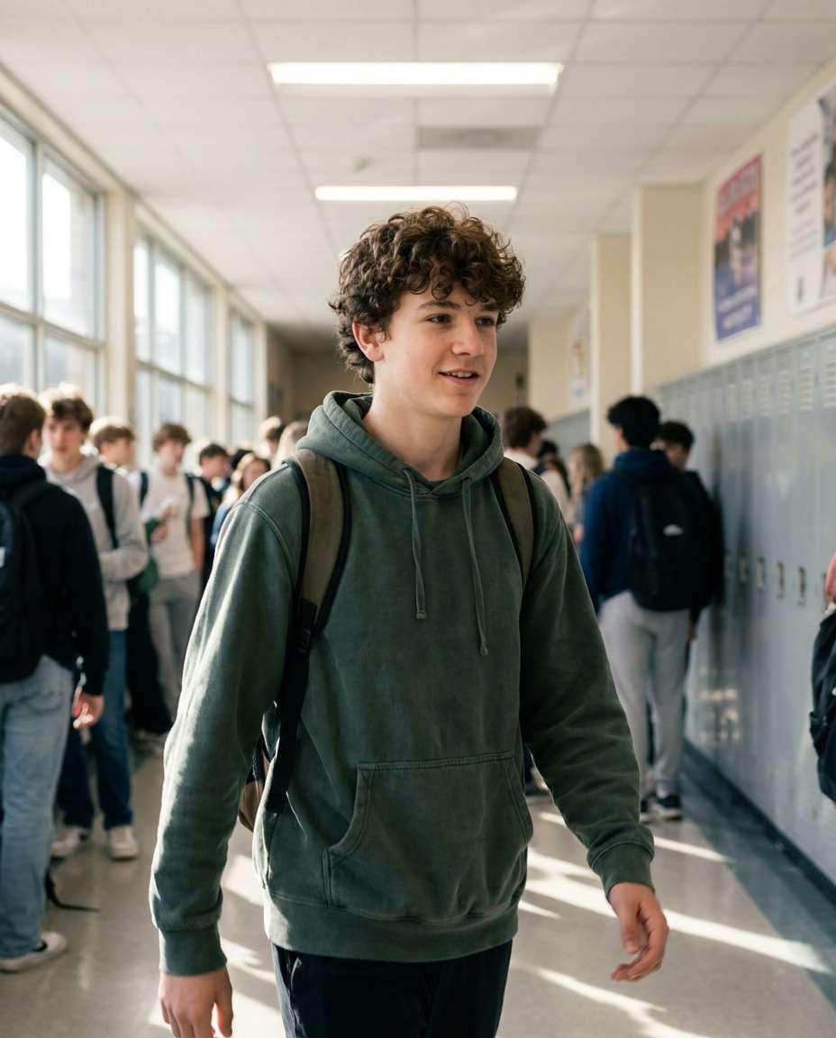 school hallway candid photo