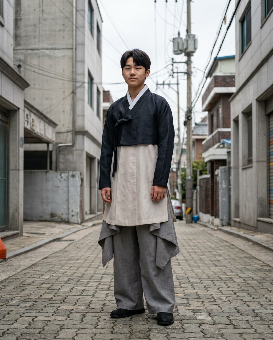 modern hanbok street fit photo