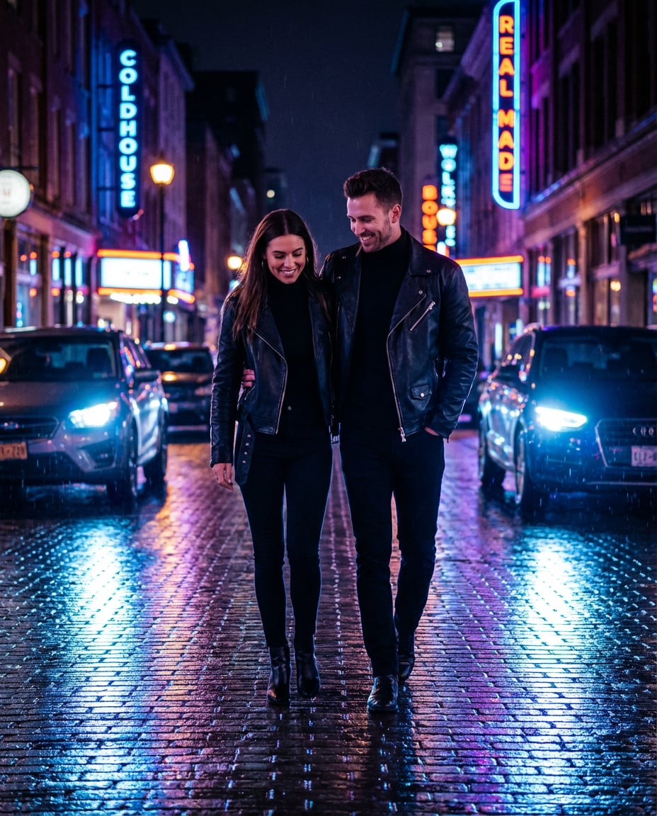 nighttime street neon photo