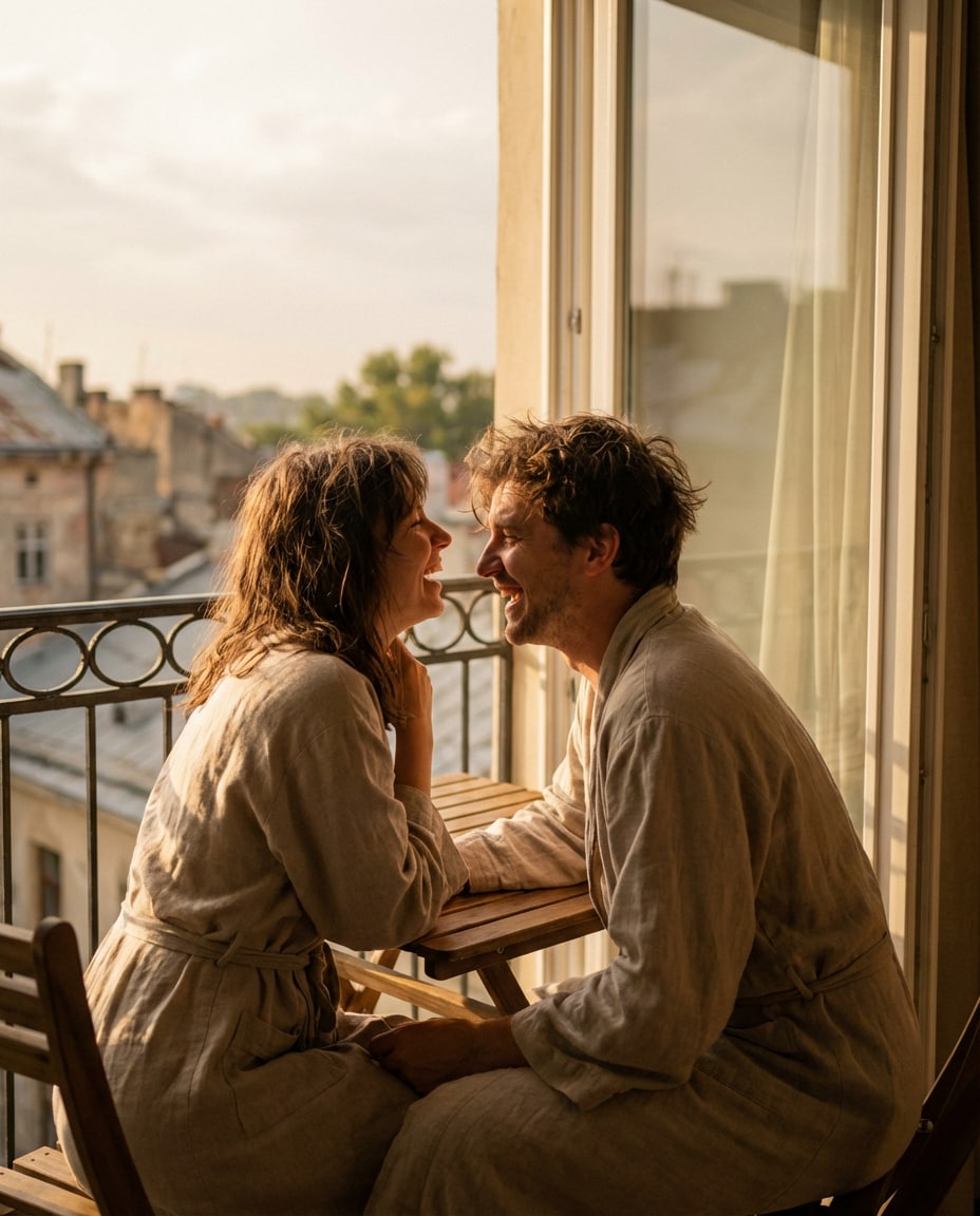 sunlit hotel balcony photo