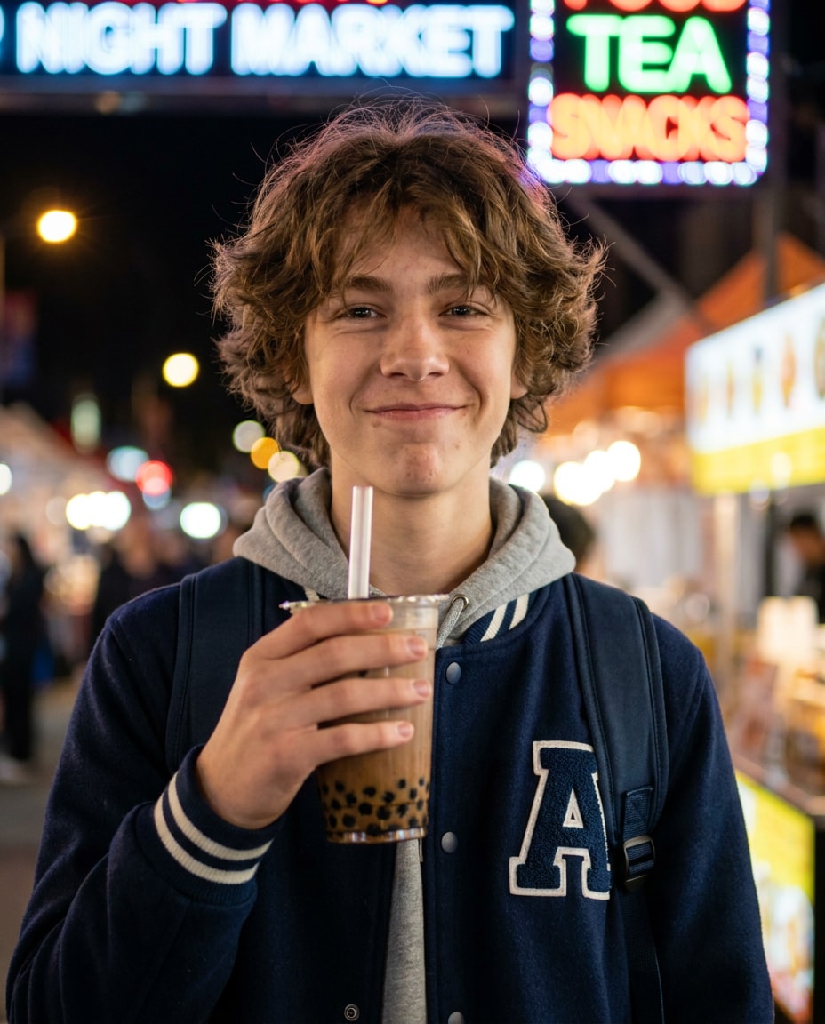 teen boy night market photo