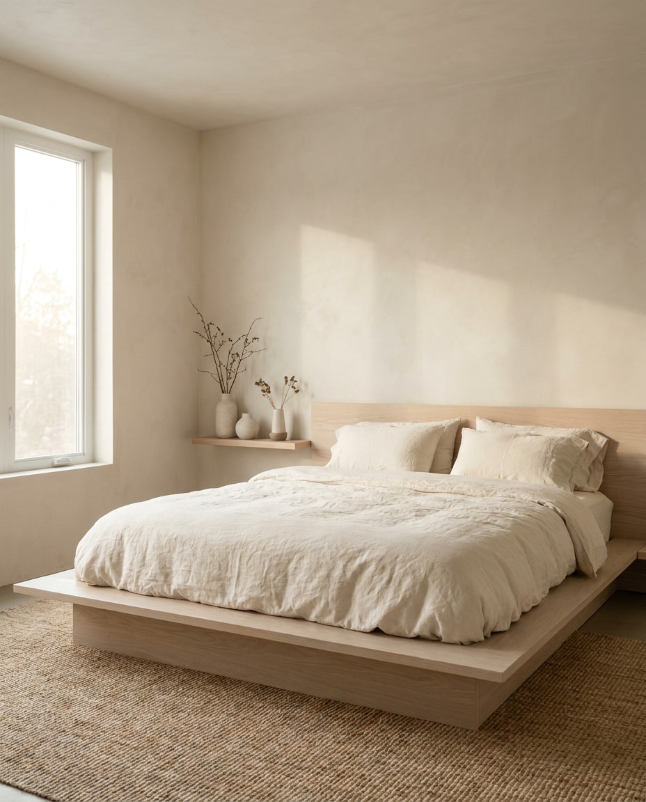 japandi bed scene photo