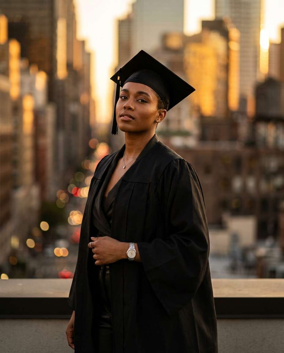 city rooftop graduate photo