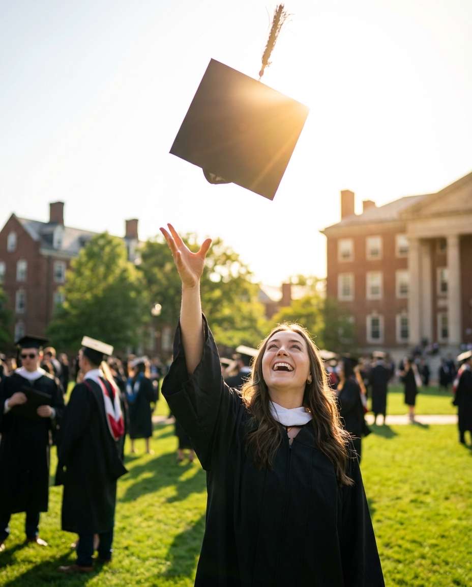 cap toss wide smile photo