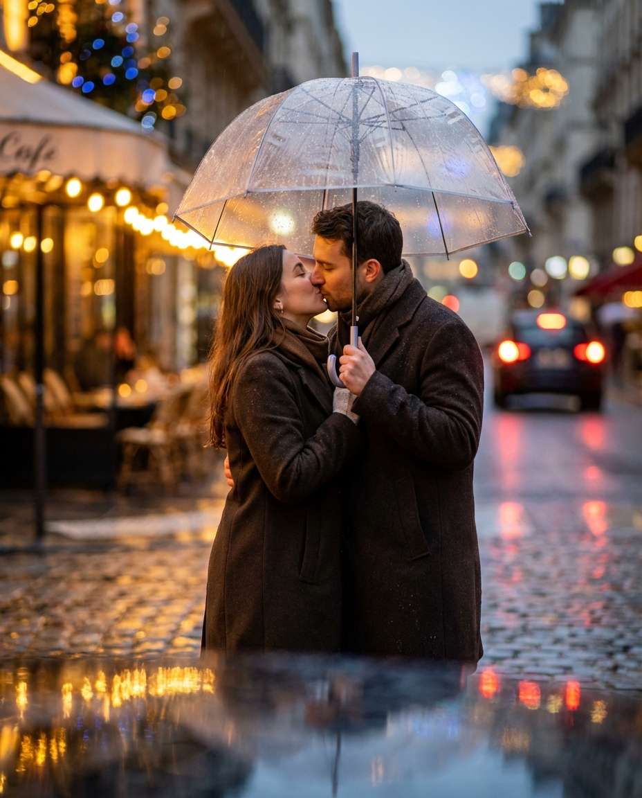 rainy street umbrella photo