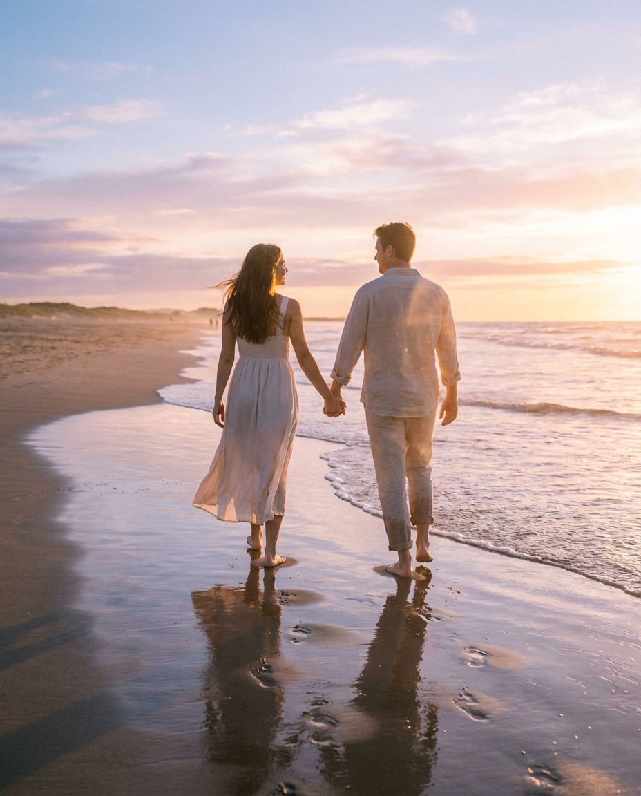 beach sunset walk photo