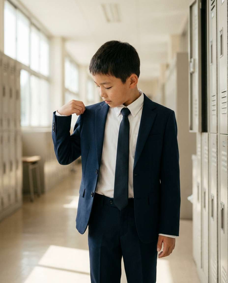 navy suit classroom photo