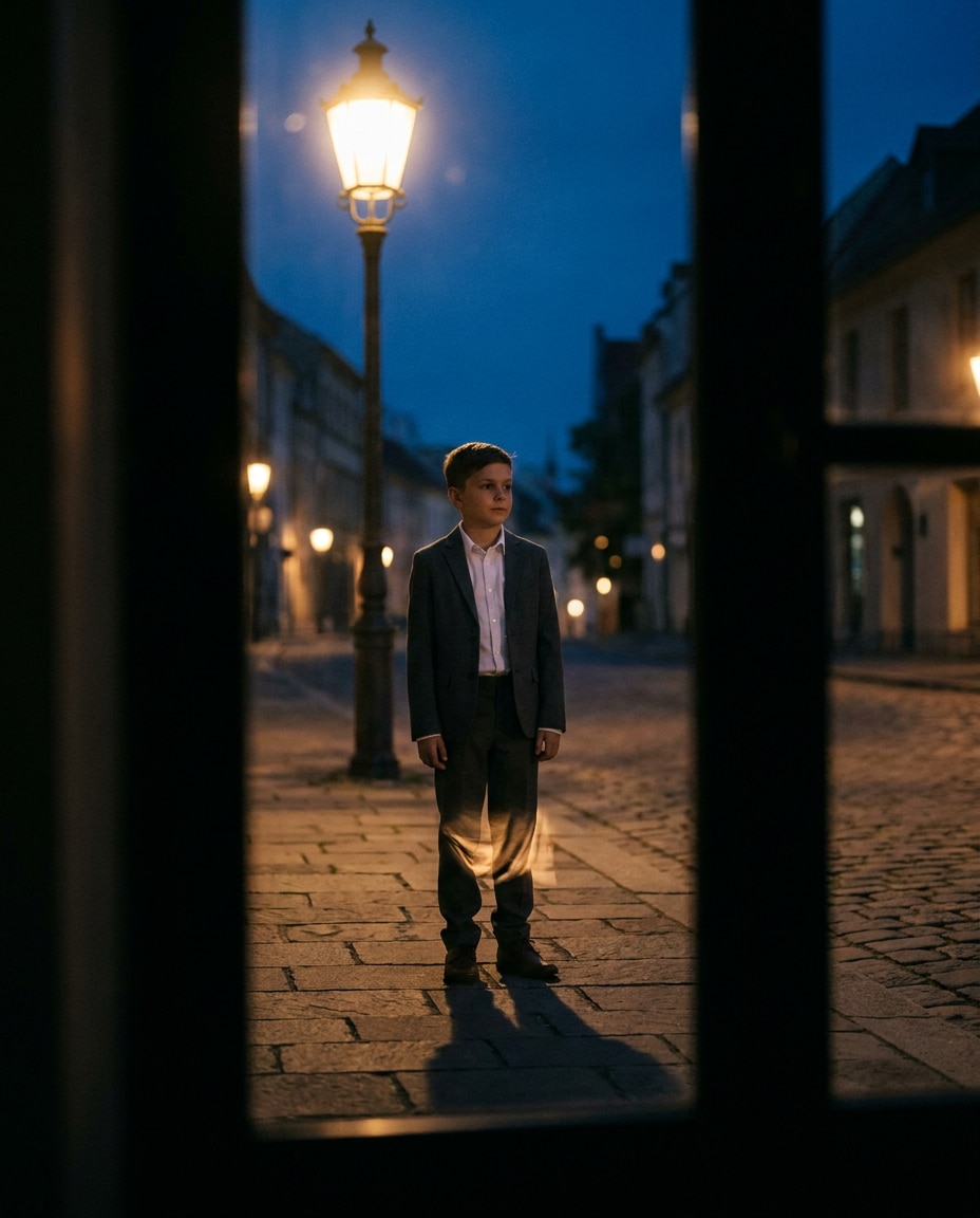 blue hour street suit photo